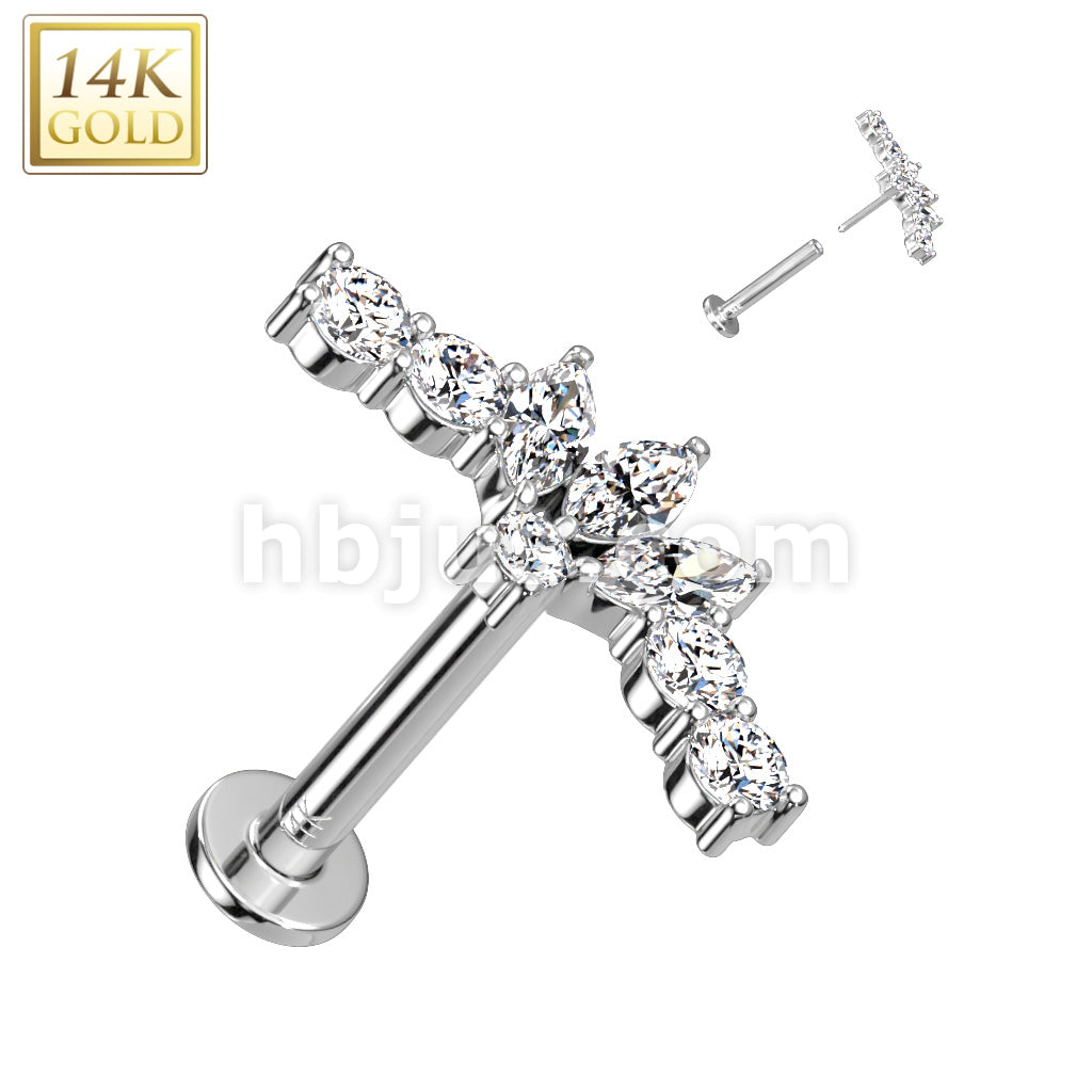 14KT  Gold 14K Gold Threadless Labret/Flat Back Stud Fan With 3... - Image 2