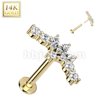 14KT  Gold 14K Gold Threadless Labret/Flat Back Stud Fan With 3... - Image 3