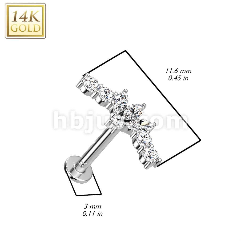 14KT  Gold 14K Gold Threadless Labret/Flat Back Stud Fan With 3... - Image 4