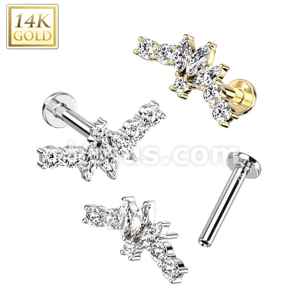14KT  Gold 14K Gold Threadless Labret/Flat Back Stud Fan With 3...