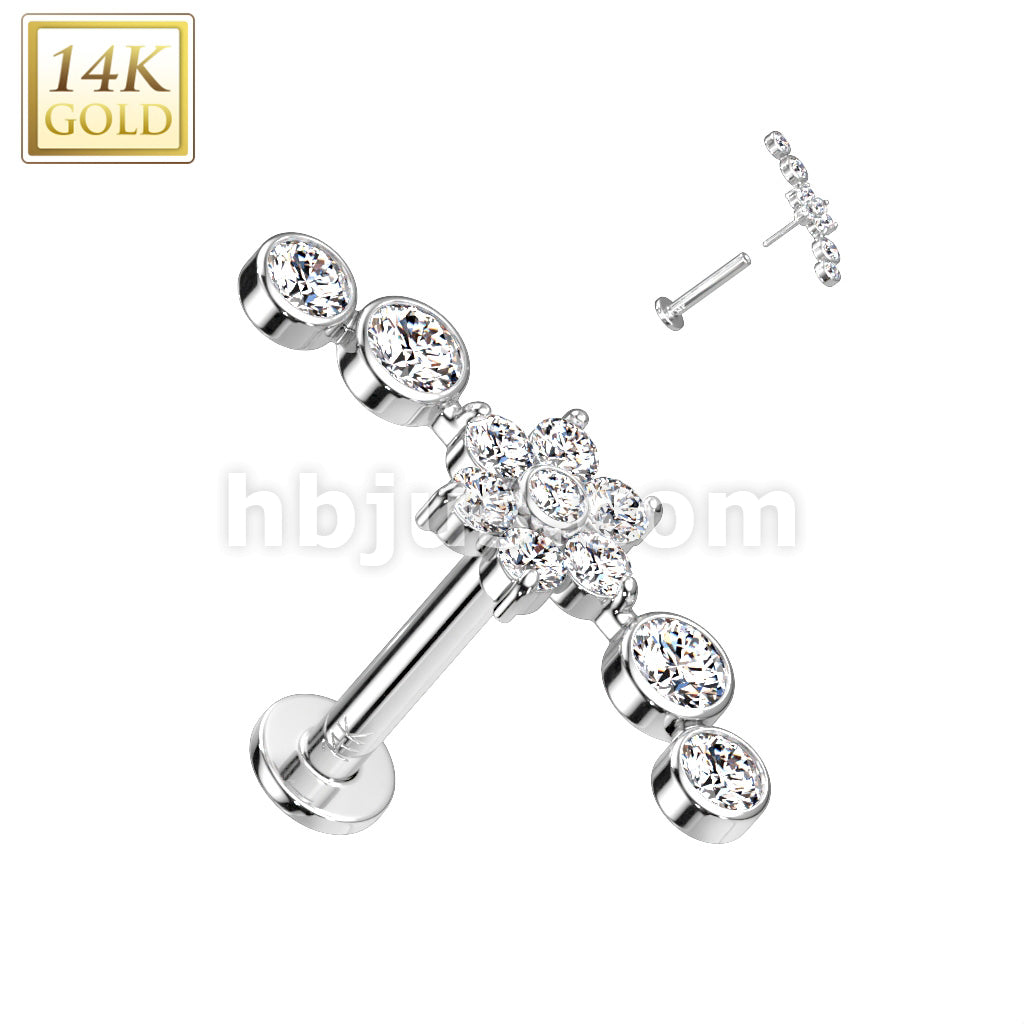 14KT  Gold 14K Gold Threadless Labret/Flat Back Stud With Flower Center... - Image 2