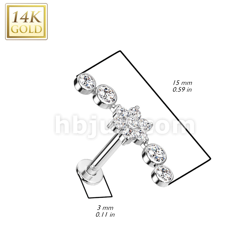 14KT  Gold 14K Gold Threadless Labret/Flat Back Stud With Flower Center... - Image 4