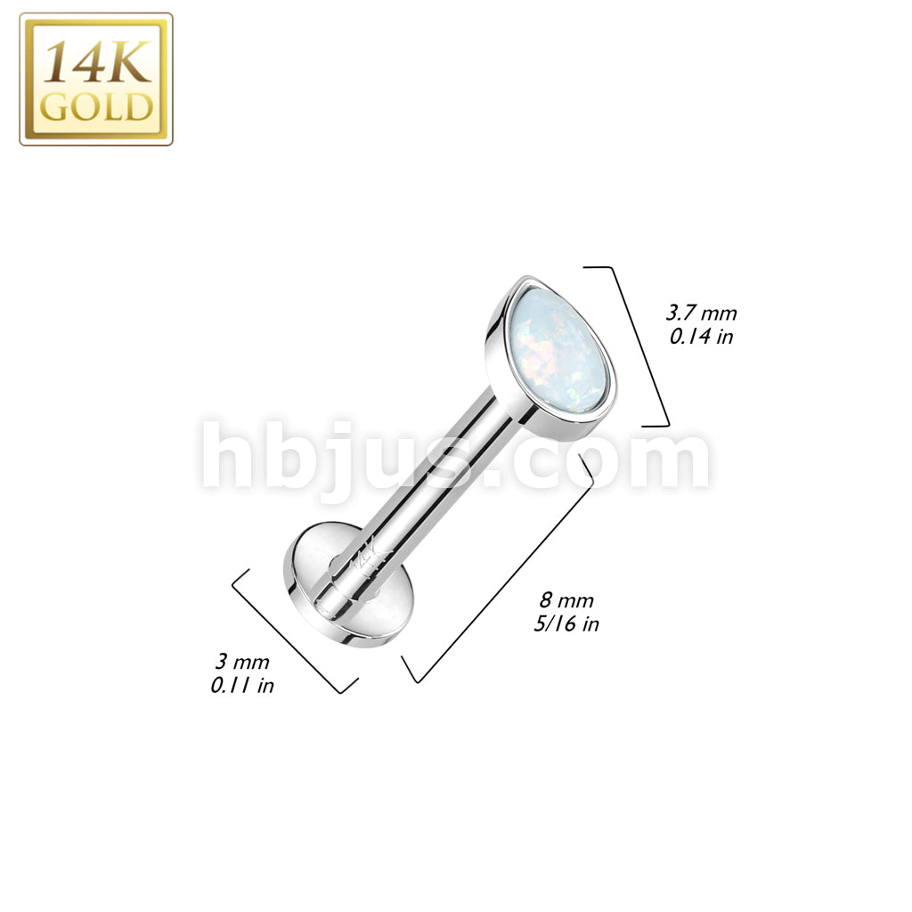 14KT  Gold 14K Gold Threadless Labret/Flat Back Stud With Pear Opal Top - Image 6