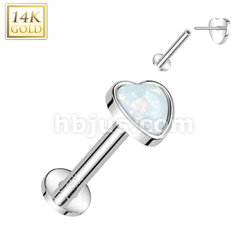 14KT  Gold 14K Gold Threadless Labret/Flat Back Stud With Heart Opal Top - Image 2
