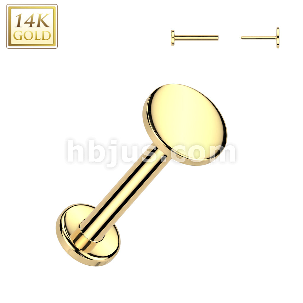 14K Gold Threadless Push In 20ga Flat Back Stud With Flat Round Top For Nose, Ear and More - Image 2