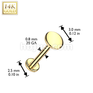 14K Gold Threadless Push In 20ga Flat Back Stud With Flat Round Top For Nose, Ear and More - Image 3