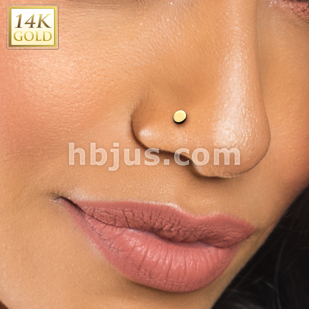 14K Gold Threadless Push In 20ga Flat Back Stud With Flat Round Top For Nose, Ear and More - Image 4