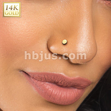 14K Gold Threadless Push In 20ga Flat Back Stud With Flat Round Top For Nose, Ear and More - Image 4