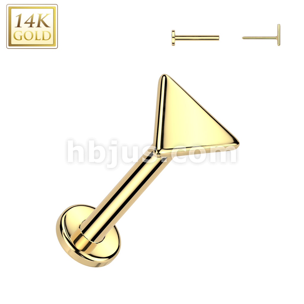 14K Gold Threadless Push In 20ga Flat Back Stud With Flat Triangle Top For Nose, Ear and More - Image 2