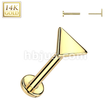 14K Gold Threadless Push In 20ga Flat Back Stud With Flat Triangle Top For Nose, Ear and More - Image 2