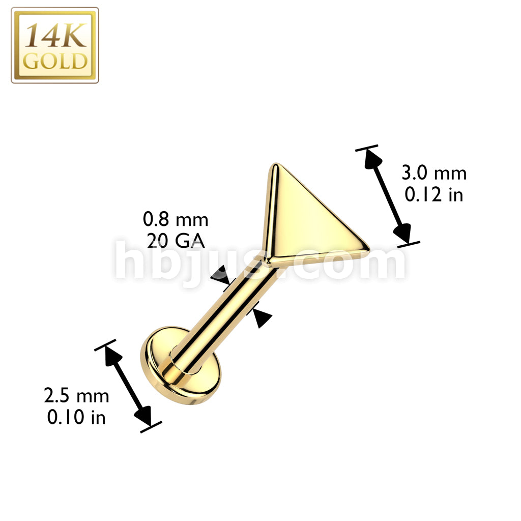 14K Gold Threadless Push In 20ga Flat Back Stud With Flat Triangle Top For Nose, Ear and More - Image 3