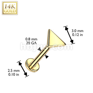 14K Gold Threadless Push In 20ga Flat Back Stud With Flat Triangle Top For Nose, Ear and More - Image 3