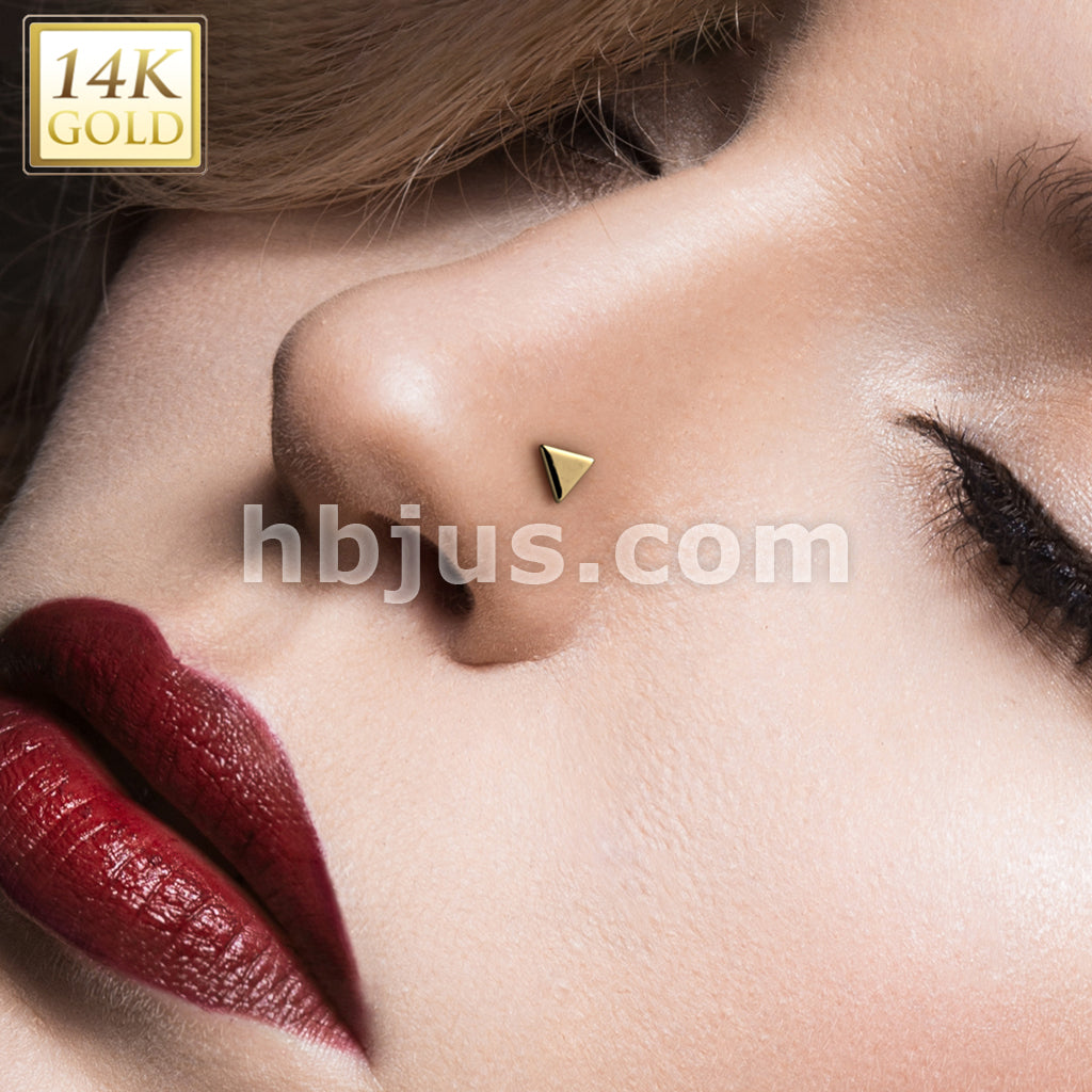 14K Gold Threadless Push In 20ga Flat Back Stud With Flat Triangle Top For Nose, Ear and More - Image 4