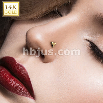 14K Gold Threadless Push In 20ga Flat Back Stud With Flat Triangle Top For Nose, Ear and More - Image 4