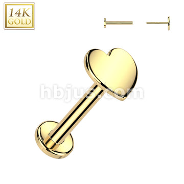 14K Gold Threadless Push In 20ga Flat Back Stud With Flat Heart Top For Nose, Ear and More - Image 2