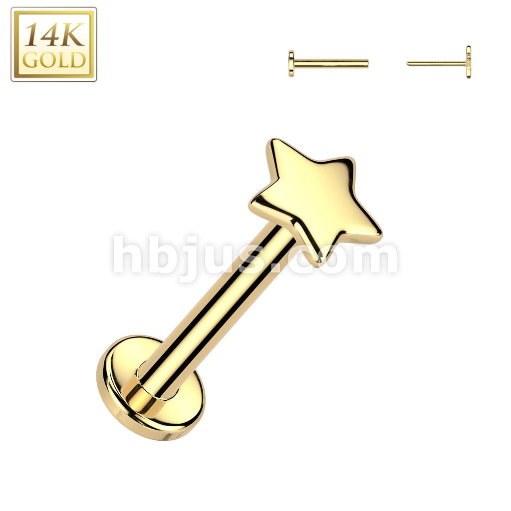 14K Gold Threadless Push In 20ga Flat Back Stud With Flat Star Top For Nose, Ear and More - Image 2