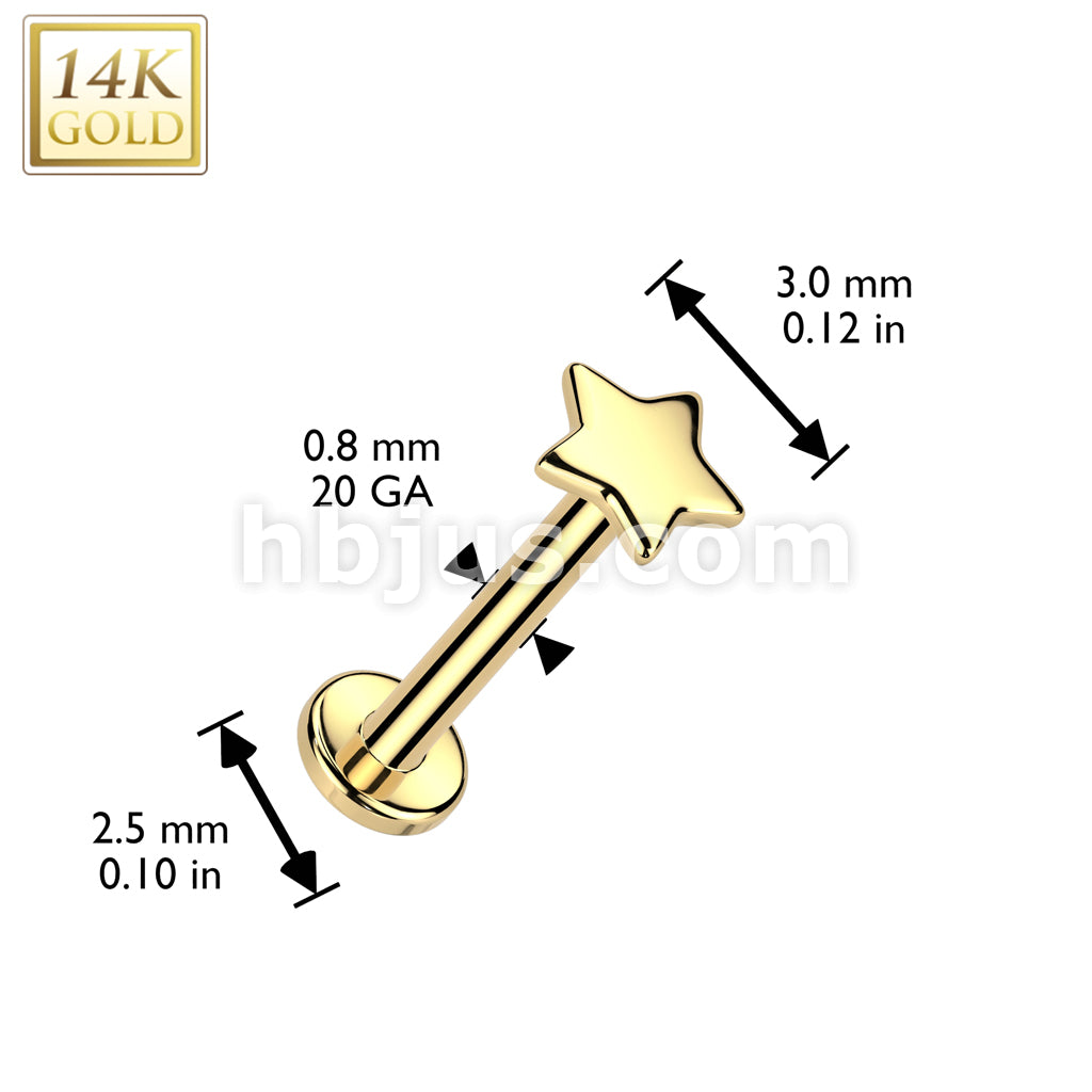 14K Gold Threadless Push In 20ga Flat Back Stud With Flat Star Top For Nose, Ear and More - Image 3