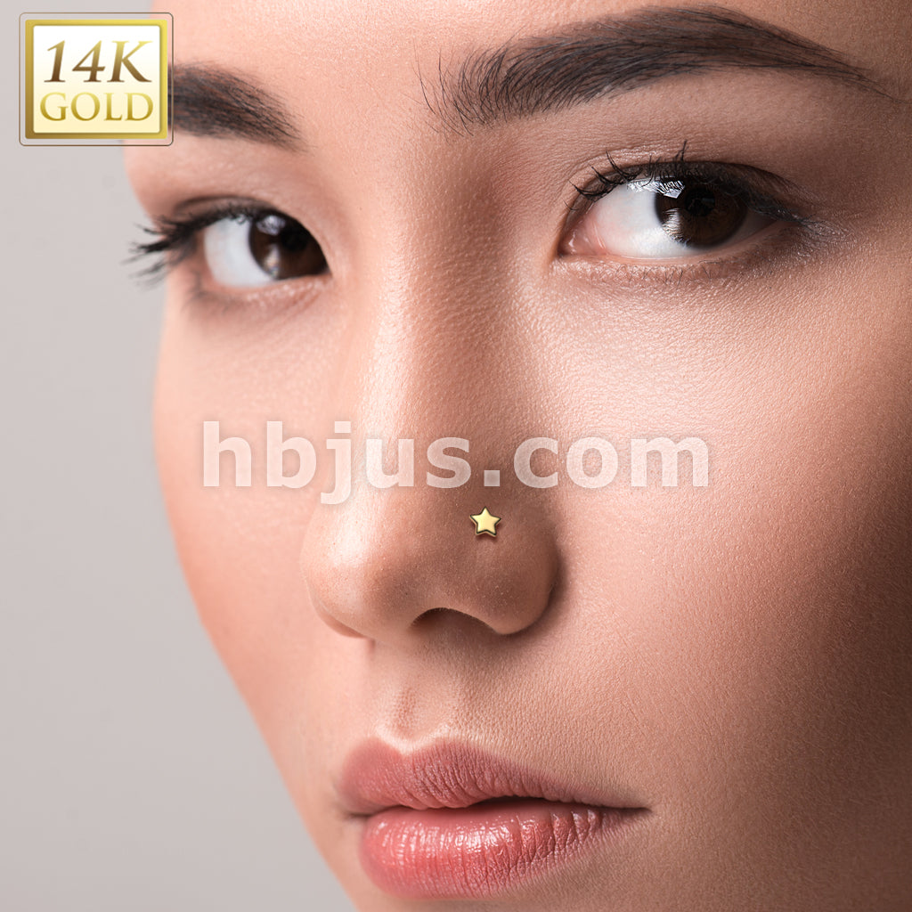14K Gold Threadless Push In 20ga Flat Back Stud With Flat Star Top For Nose, Ear and More - Image 4