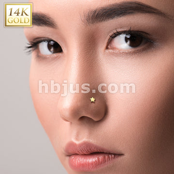 14K Gold Threadless Push In 20ga Flat Back Stud With Flat Star Top For Nose, Ear and More - Image 4