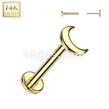 14K Gold Threadless Push In 20ga Flat Back Stud With Flat Crescent Moon Top For Nose, Ear and More - Image 2