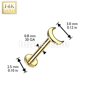14K Gold Threadless Push In 20ga Flat Back Stud With Flat Crescent Moon Top For Nose, Ear and More - Image 3