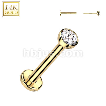 14KT  Gold 14K Gold Threadless Push In 20ga Flat Back Stud With Bezel... - Image 2