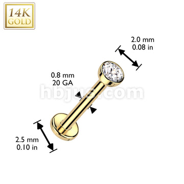 14K Gold Threadless Push In 20ga Flat Back Stud With Bezel Set CZ Top For Nose, Ear and More - Image 3