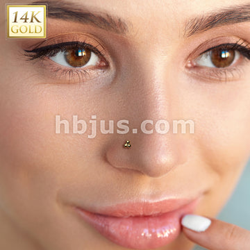 14K Gold Threadless Push In 20ga Flat Back Stud With Triangular Ball Cluster Top For Nose, Ear and More - Image 4