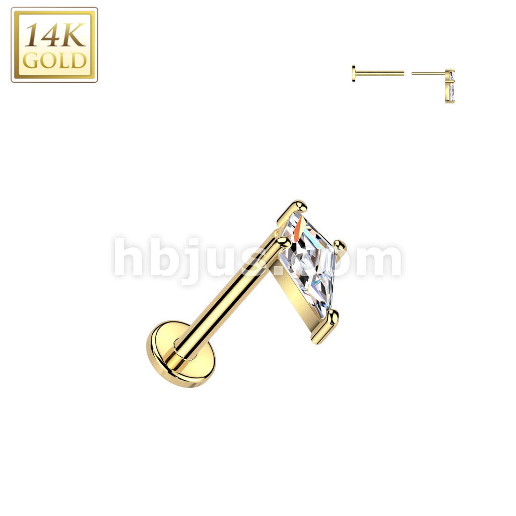 14KT  Gold 14K Gold Threadless Push In 20ga Flat Back Stud With CZ... - Image 2