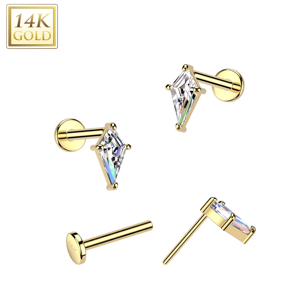 14KT Gold 14K Gold Threadless Push In 20ga Flat Back Stud With CZ...