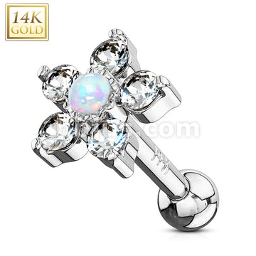 5 CZ Petals with Opal Center Flower Top 14K Gold Cartilage/Tragus Barbell - Image 2