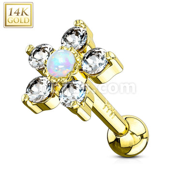 5 CZ Petals with Opal Center Flower Top 14K Gold Cartilage/Tragus Barbell - Image 3