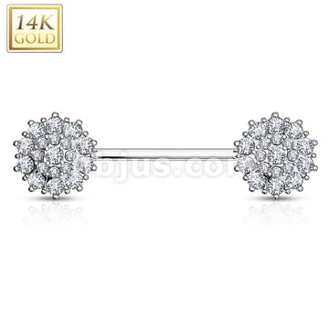14KT  Gold Triple Tiered CZ Flower 14K Gold Nipple Bar - Image 2