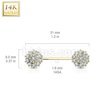 14KT  Gold Triple Tiered CZ Flower 14K Gold Nipple Bar - Image 4