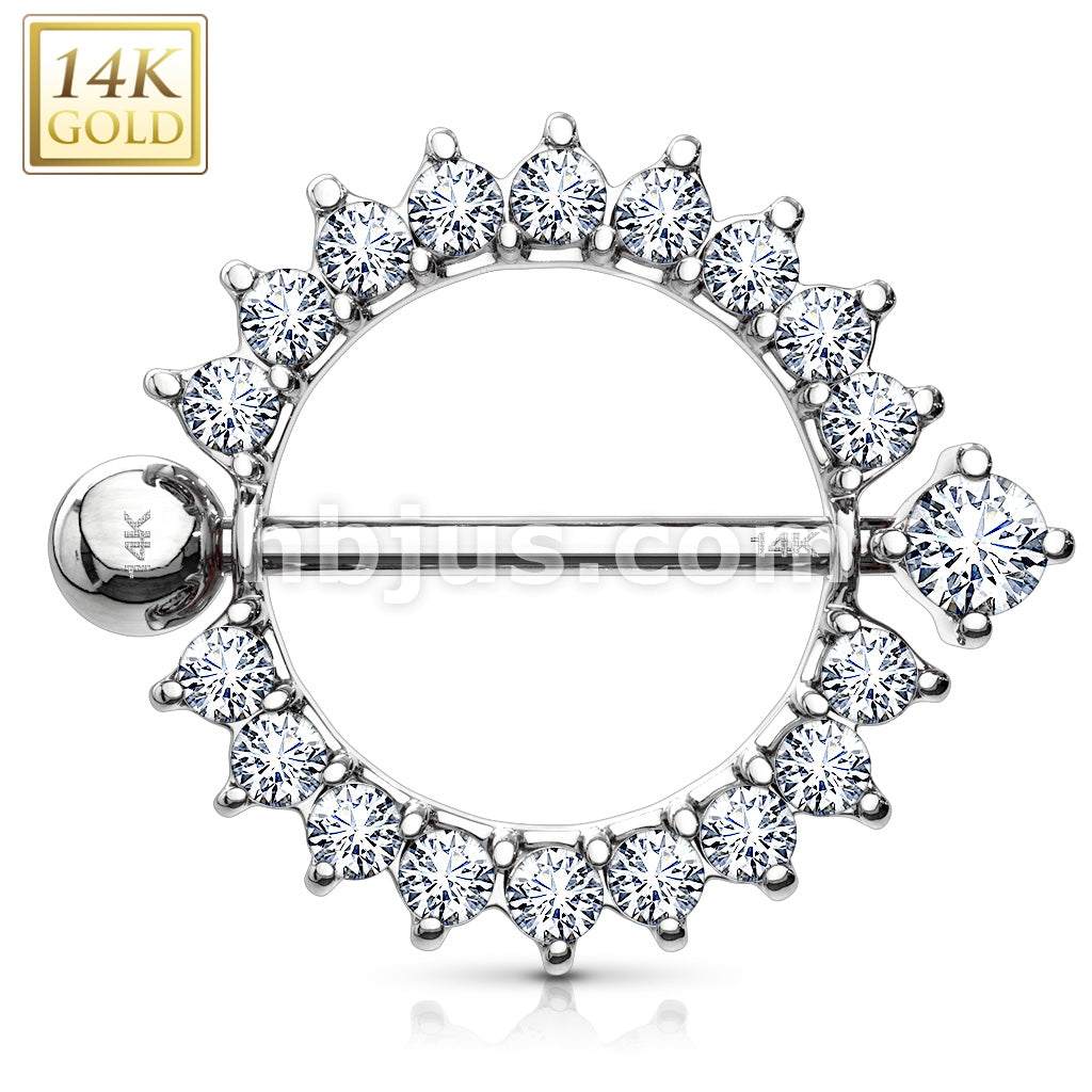 14KT  Gold 14K GoldSunburst Round Multi CZ Nipple Shield Ring - Image 2