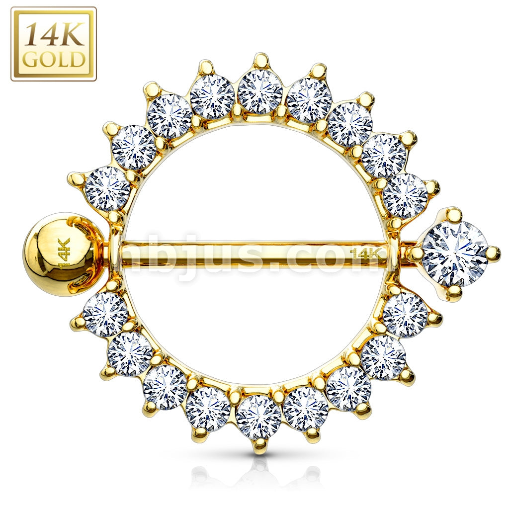 14KT  Gold 14K GoldSunburst Round Multi CZ Nipple Shield Ring - Image 3