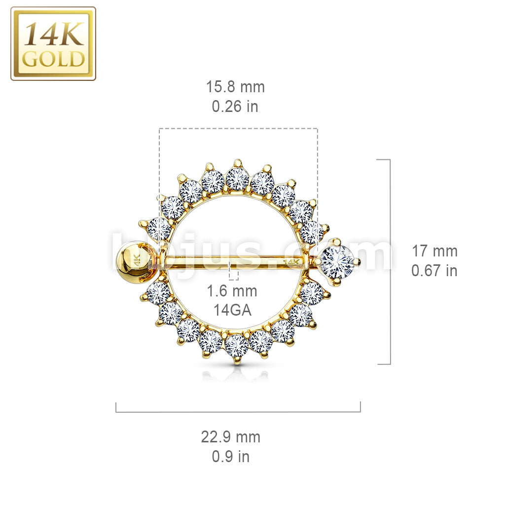 14KT  Gold 14K GoldSunburst Round Multi CZ Nipple Shield Ring - Image 4