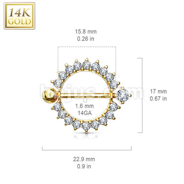14KT  Gold 14K GoldSunburst Round Multi CZ Nipple Shield Ring - Image 4