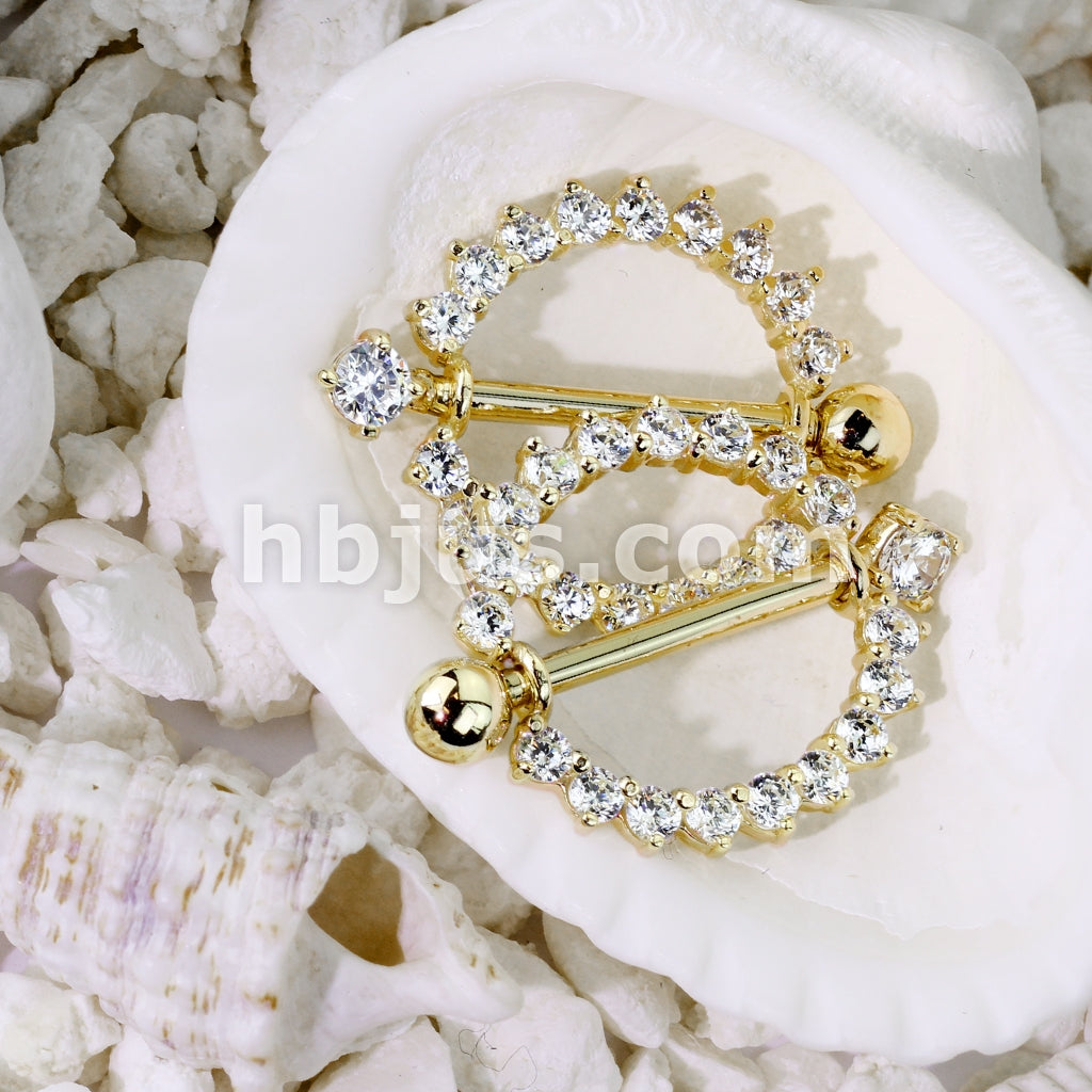 14KT  Gold 14K GoldSunburst Round Multi CZ Nipple Shield Ring - Image 5