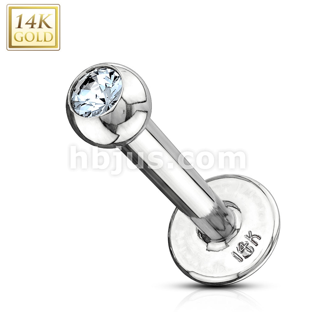 14KT  Gold 14K Gold Clear CZ Gem Ball Top Labret/ Monroe - Image 2
