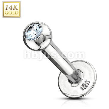 14KT  Gold 14K Gold Clear CZ Gem Ball Top Labret/ Monroe - Image 2