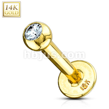 14KT  Gold 14K Gold Clear CZ Gem Ball Top Labret/ Monroe - Image 3