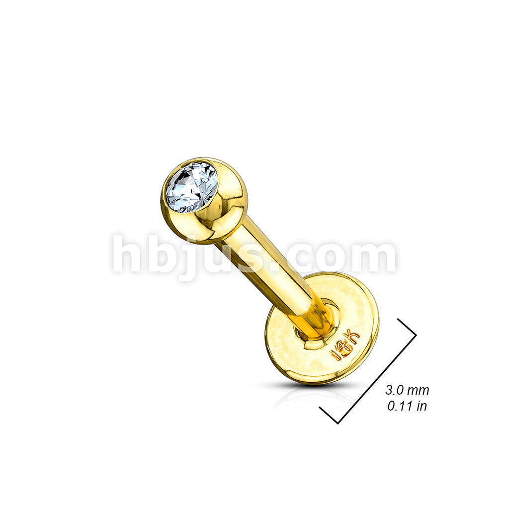 14KT  Gold 14K Gold Clear CZ Gem Ball Top Labret/ Monroe - Image 8