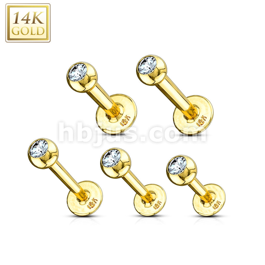 14KT  Gold 14K Gold Clear CZ Gem Ball Top Labret/ Monroe - Image 4