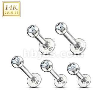 14KT  Gold 14K Gold Clear CZ Gem Ball Top Labret/ Monroe - Image 5