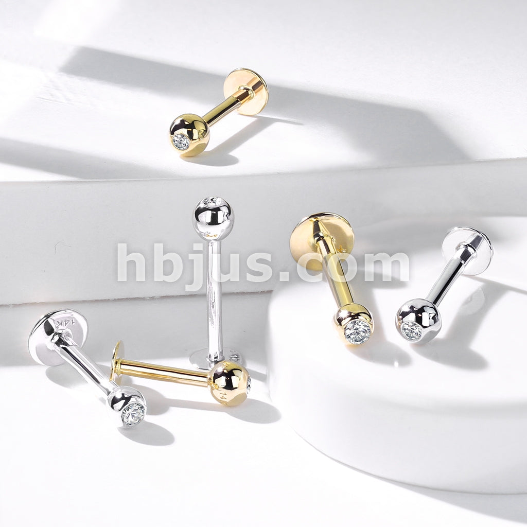 14KT  Gold 14K Gold Clear CZ Gem Ball Top Labret/ Monroe - Image 7
