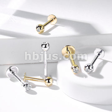 14KT  Gold 14K Gold Clear CZ Gem Ball Top Labret/ Monroe - Image 7