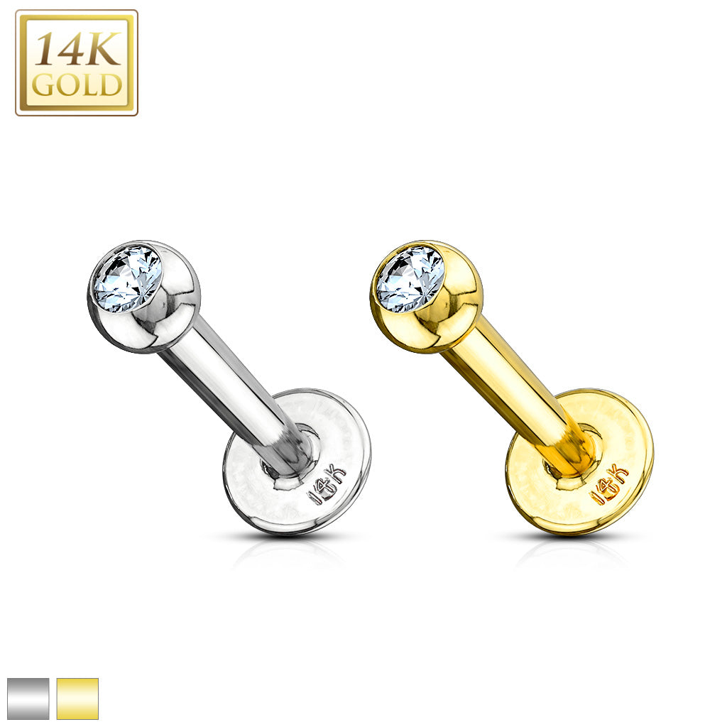 14KT Gold 14K Gold Clear CZ Gem Ball Top Labret/ Monroe