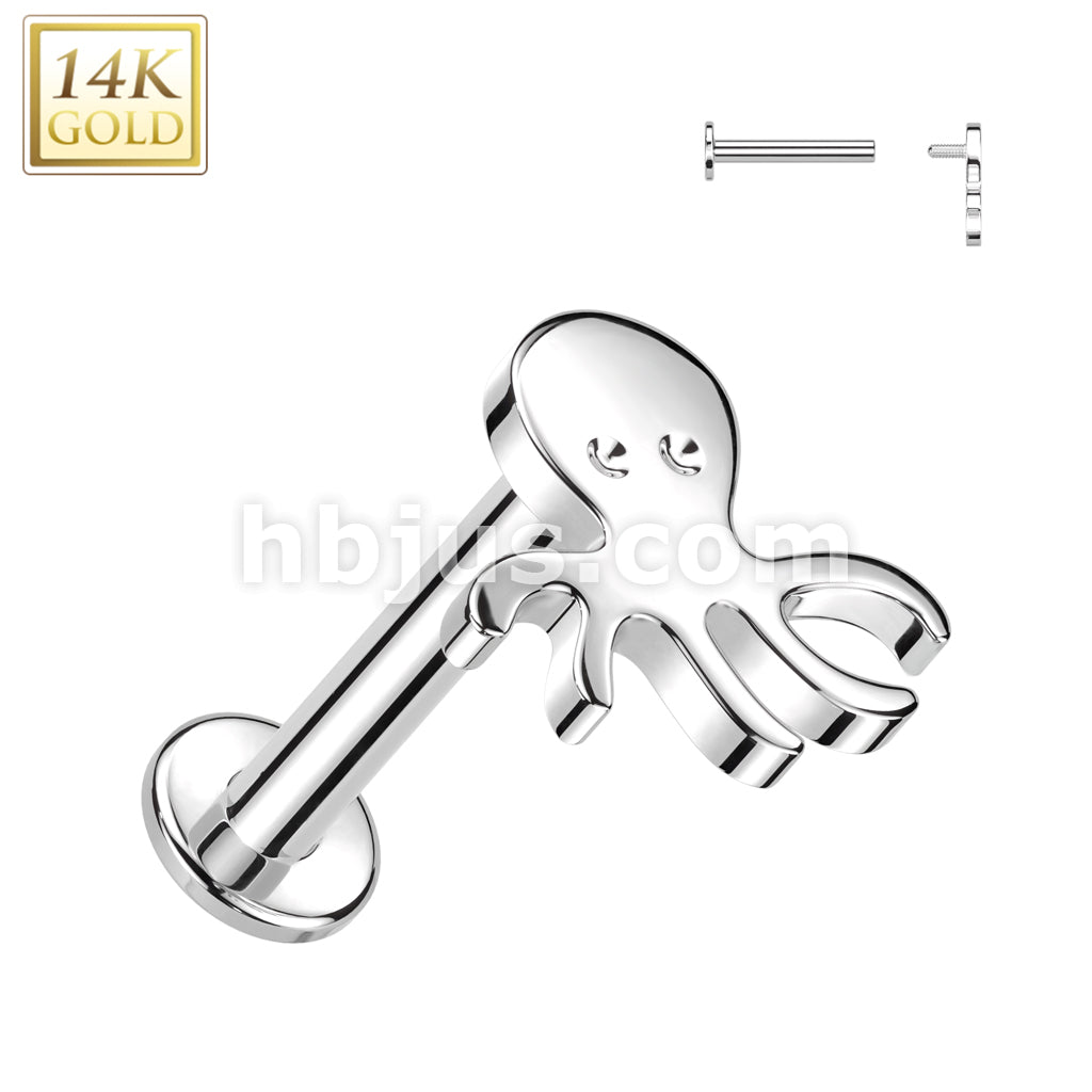 14KT  Gold 14K Gold Internally Threaded Labret With Octopus Top - Image 2