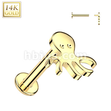 14KT  Gold 14K Gold Internally Threaded Labret With Octopus Top - Image 3